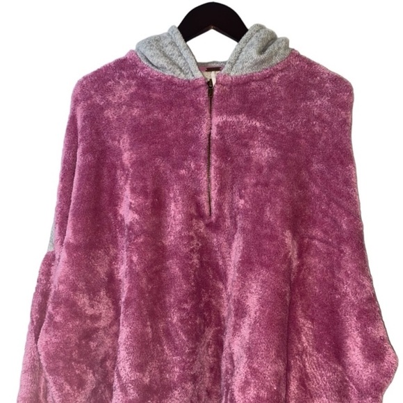 Free People Pink/Gray Fuzzy Oversized Color block Hoodie Lagenlook Sweater Sz S - Picture 7 of 12